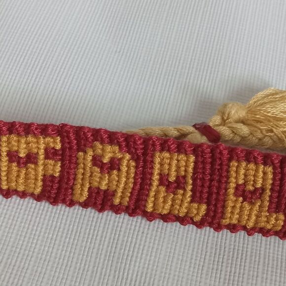 Handmade One Size Red & Yellow Adjustable Sliding Knot Woven Yarn Fall Bracelet - Picture 5 of 9